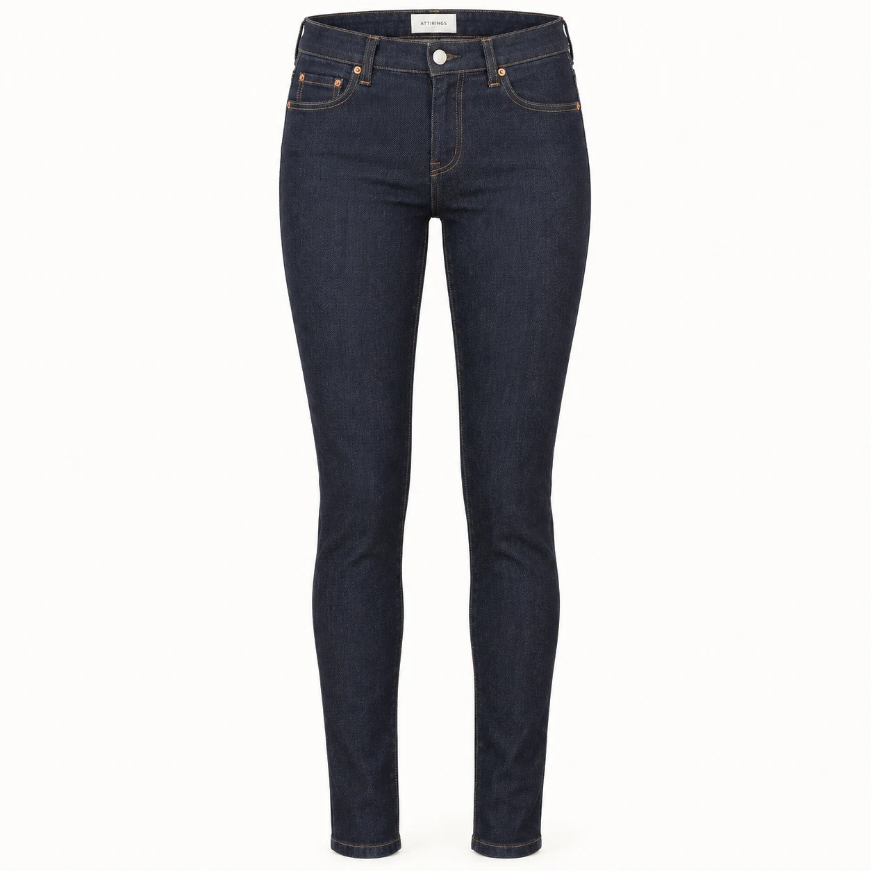 Attirings women's skinny fit raw denim jeans in deep indigo - front view