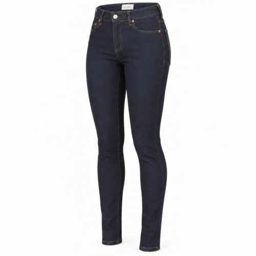 Attirings women's skinny fit raw denim jeans in deep indigo - three-quarter view
