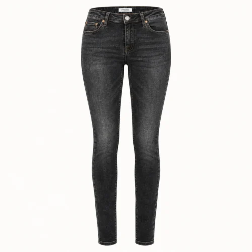 Attirings Womens Skinny Fit Stone Wash Jeans in charcoal black - front view