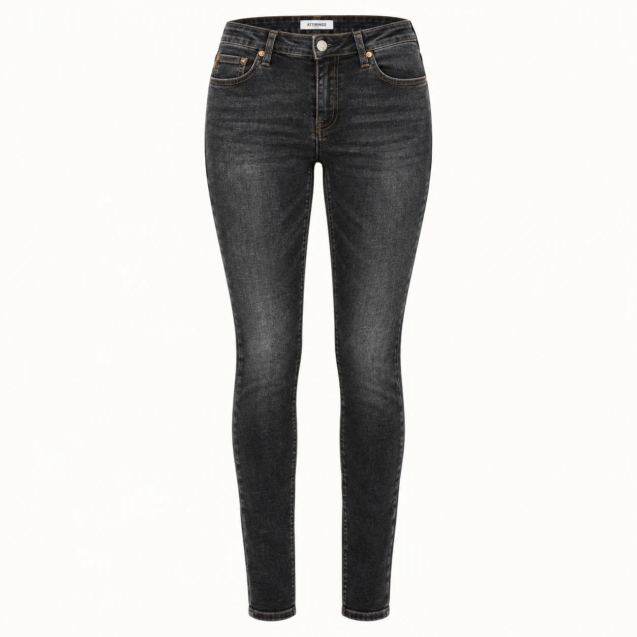 Attirings Womens Skinny Fit Stone Wash Jeans in charcoal black - front view