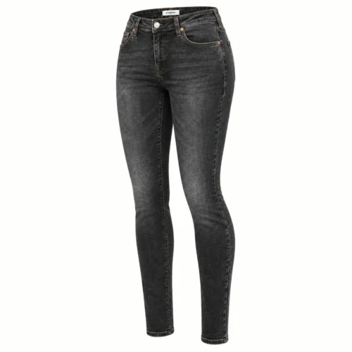 Attirings Womens Skinny Fit Stone Wash Jeans in charcoal black - three-quarter view
