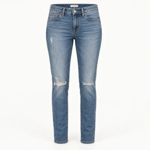 Attirings women's slim fit distressed jeans in stone blue - front view