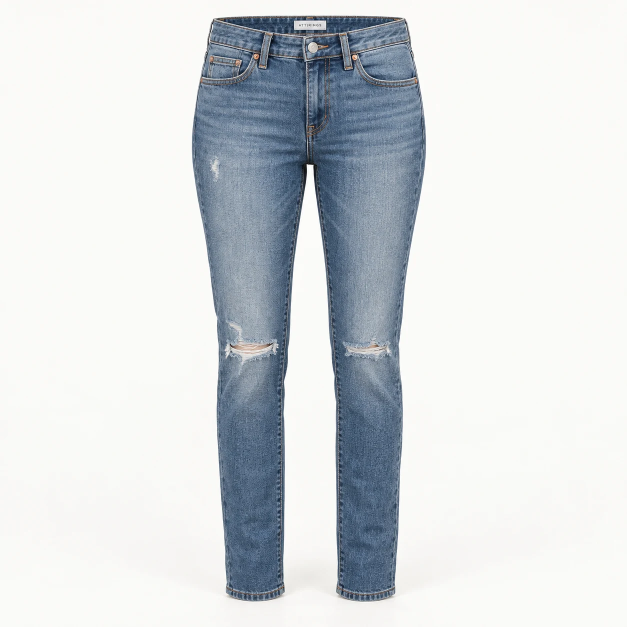 Attirings women's slim fit distressed jeans in stone blue - front view