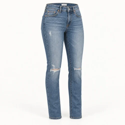 Attirings women's slim fit distressed jeans in stone blue - three-quarter view
