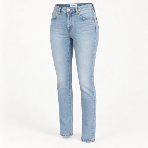 Attirings women's slim fit light wash jeans in light blue - three-quarter view