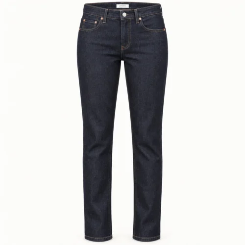 Attirings women's slim fit raw denim jeans in deep indigo - front view