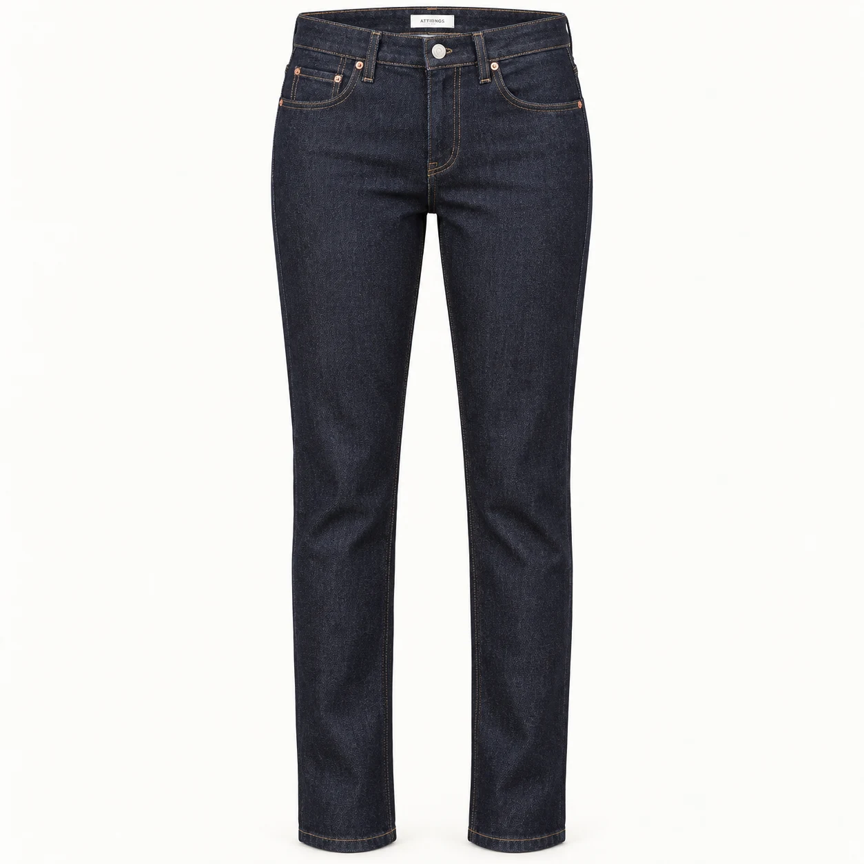 Attirings women's slim fit raw denim jeans in deep indigo - front view