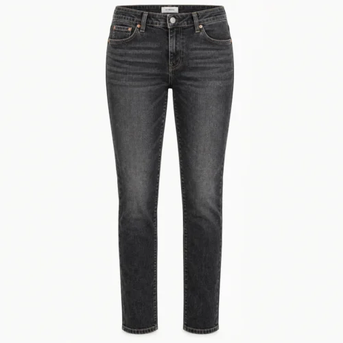 Attirings women's slim fit stone wash jeans in charcoal black - front view