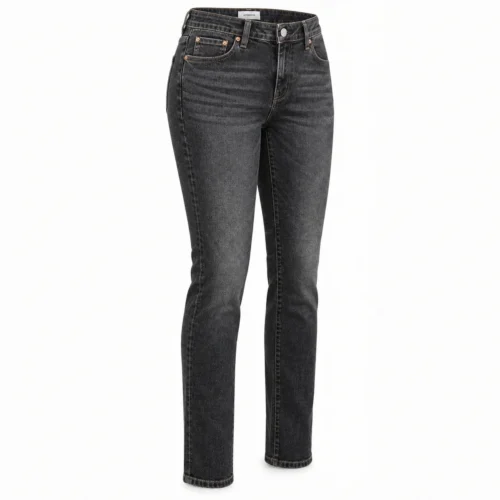 Attirings women's slim fit stone wash jeans in charcoal black - three-quarter view