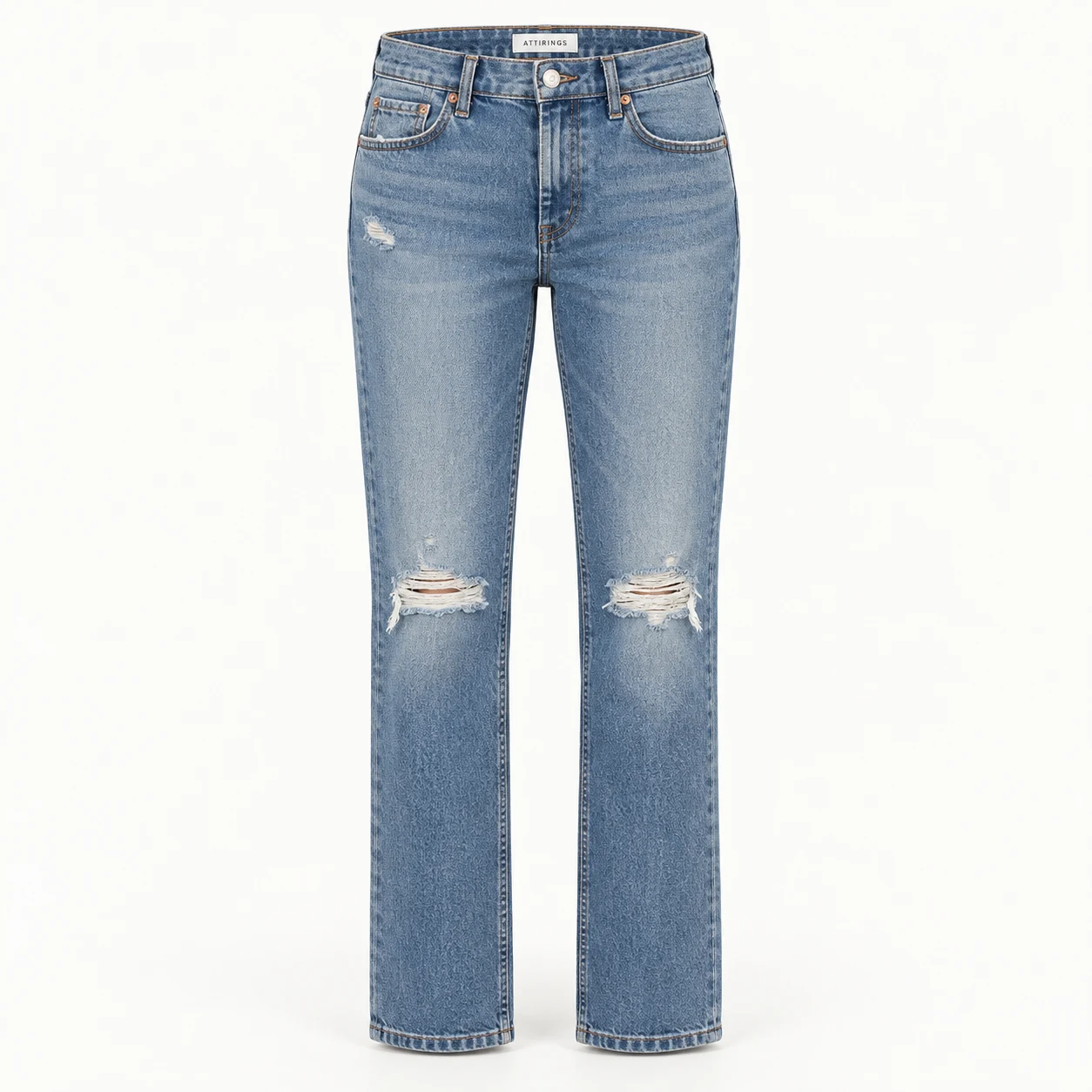 Attirings women's straight fit distressed jeans in stone blue - front view