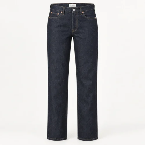 Attirings women's straight fit raw denim jeans in deep indigo - front view