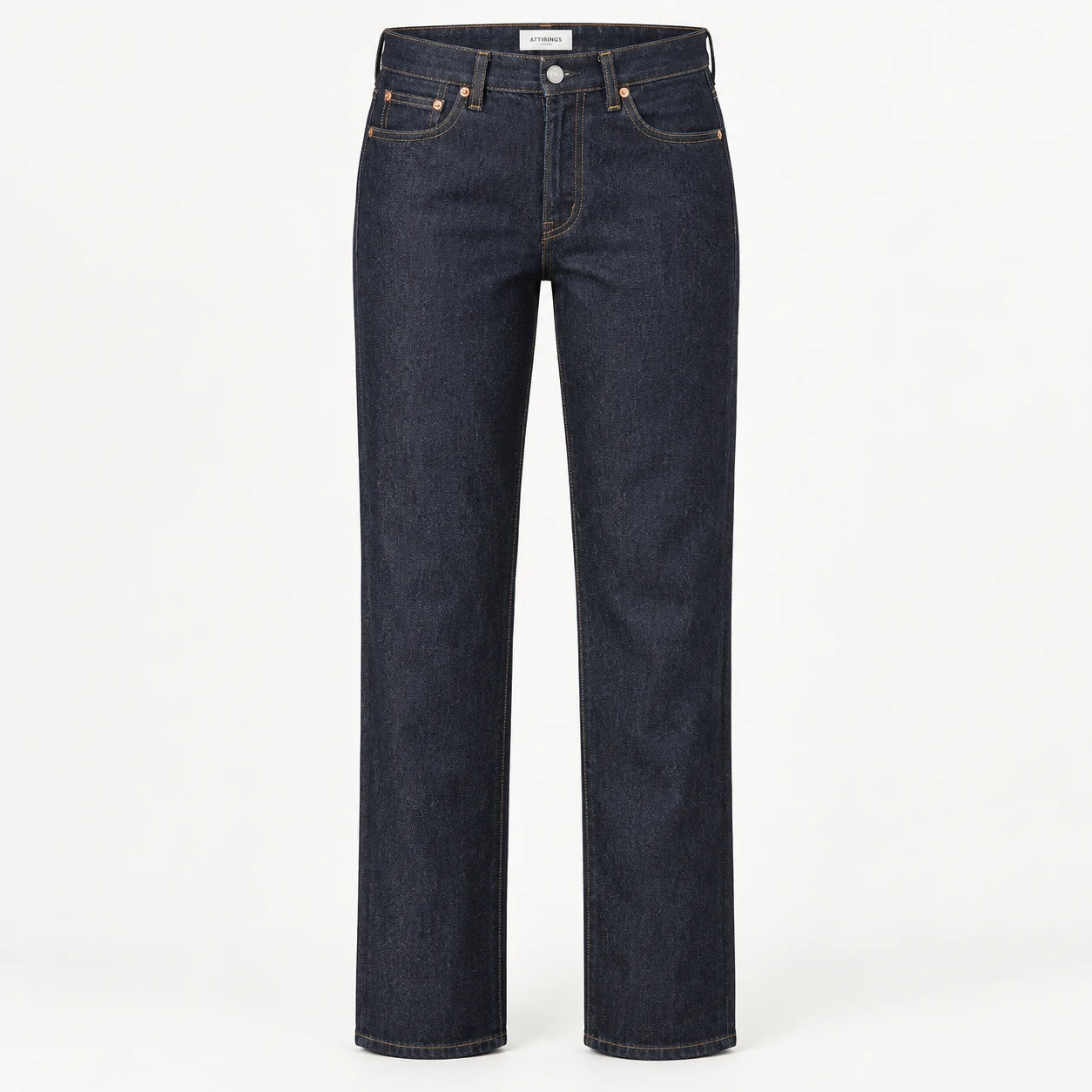 Attirings women's straight fit raw denim jeans in deep indigo - front view