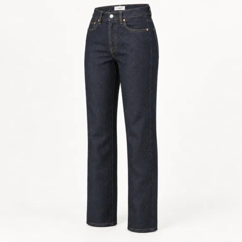 Attirings women's straight fit raw denim jeans in deep indigo - three-quarter view