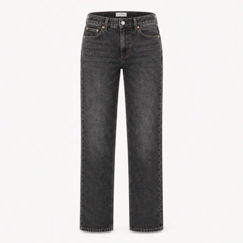 Attirings women's straight fit stone wash jeans in charcoal black - front view