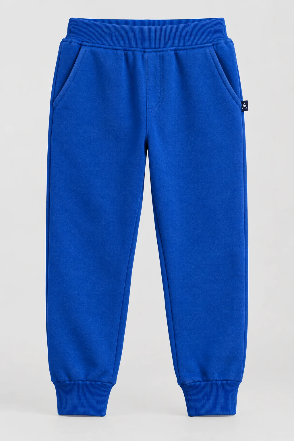 Boys' Regular Fit Ribbed Ankle Joggers, Royal Blue, front design visualization