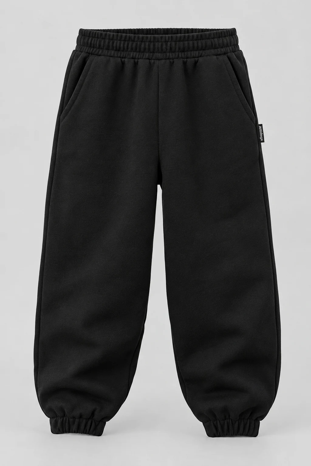 Boys' Oversized Fit Elastic Cuff Joggers, Black, front design visualization