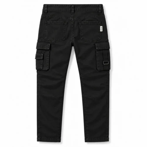 Black Boys' Slim Fit Multi-Pocket Cargo Pants - back design visualization