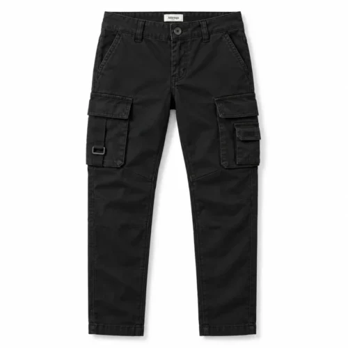 Black Boys' Slim Fit Multi-Pocket Cargo Pants - front design visualization