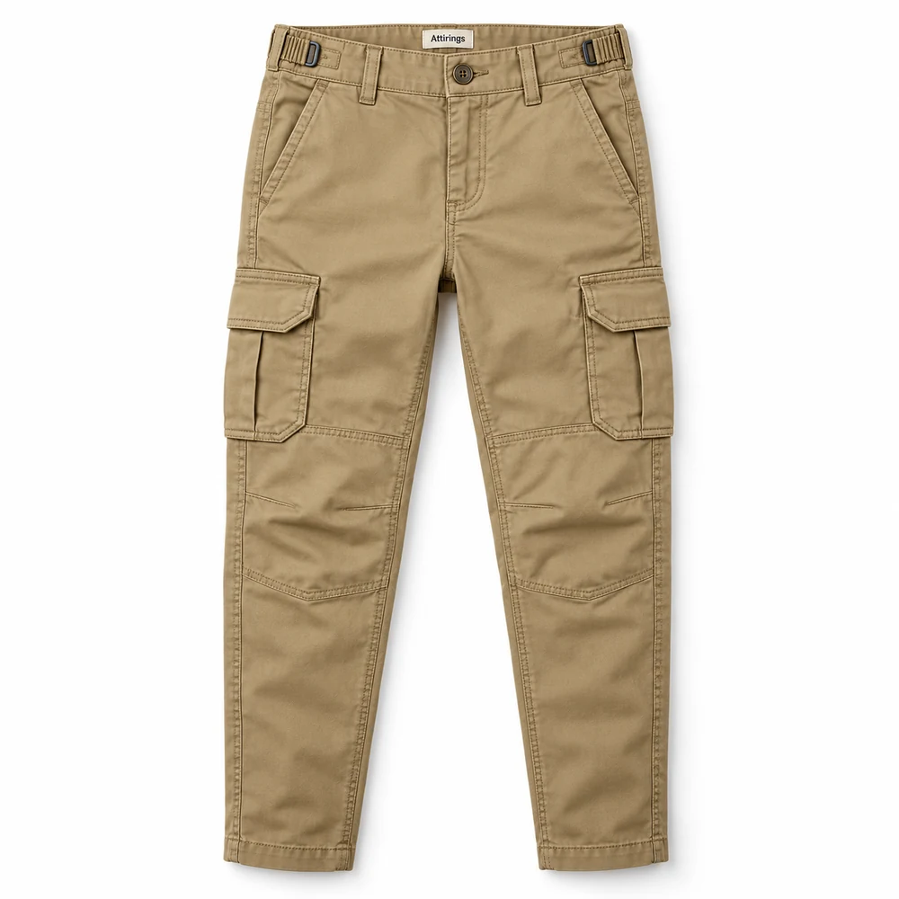 Khaki Boys' Slim Fit Adjustable Waist Cargo Pants - front design visualization