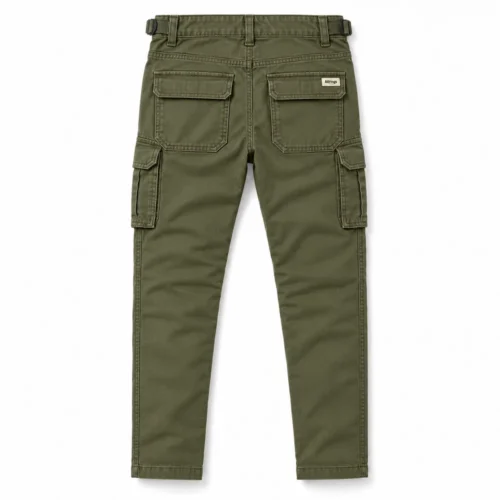 Olive Boys' Slim Fit Utility Style Cargo Pants - back design visualization