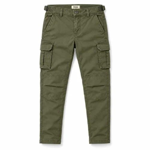 Olive Boys' Slim Fit Utility Style Cargo Pants - front design visualization