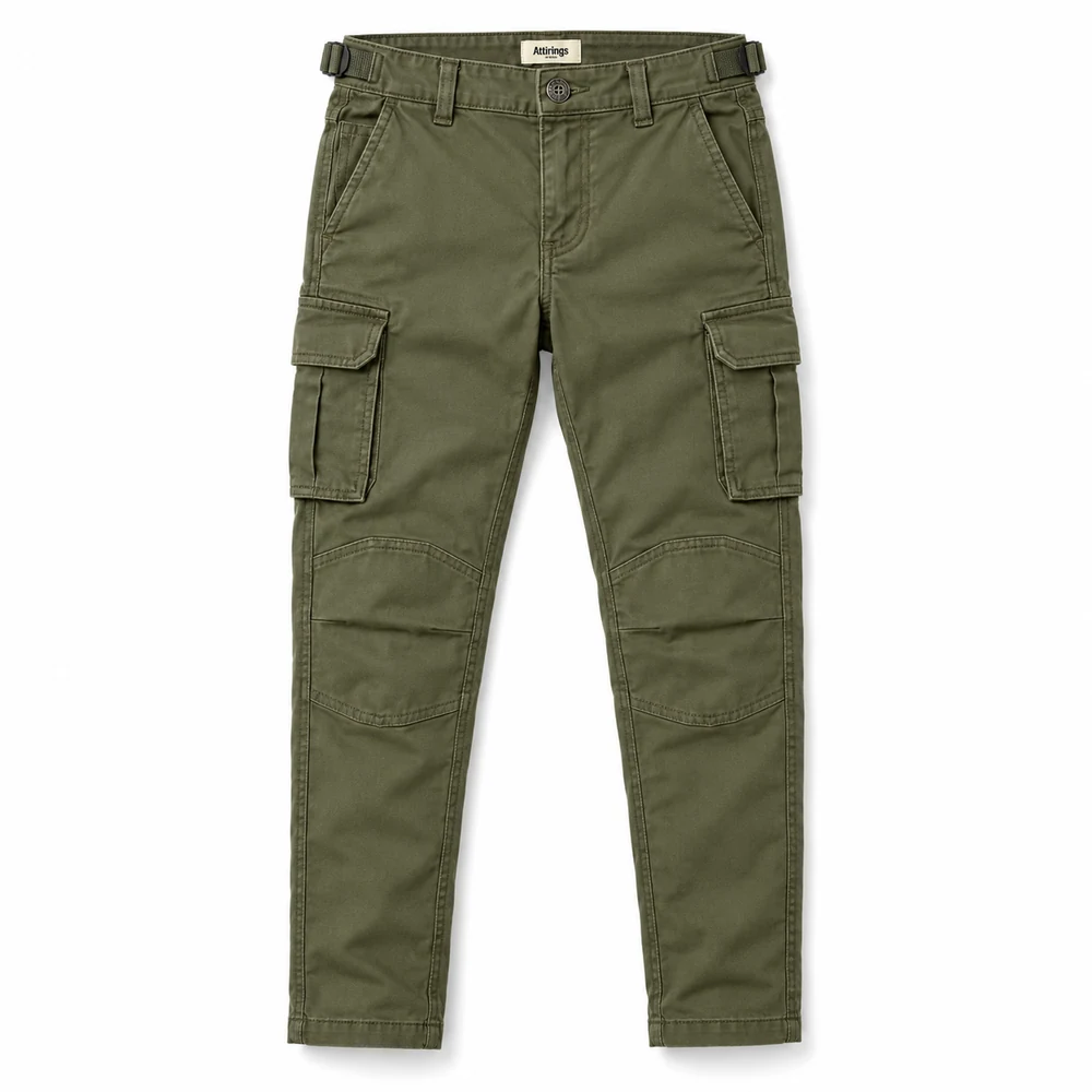 Olive Boys' Slim Fit Utility Style Cargo Pants - front design visualization