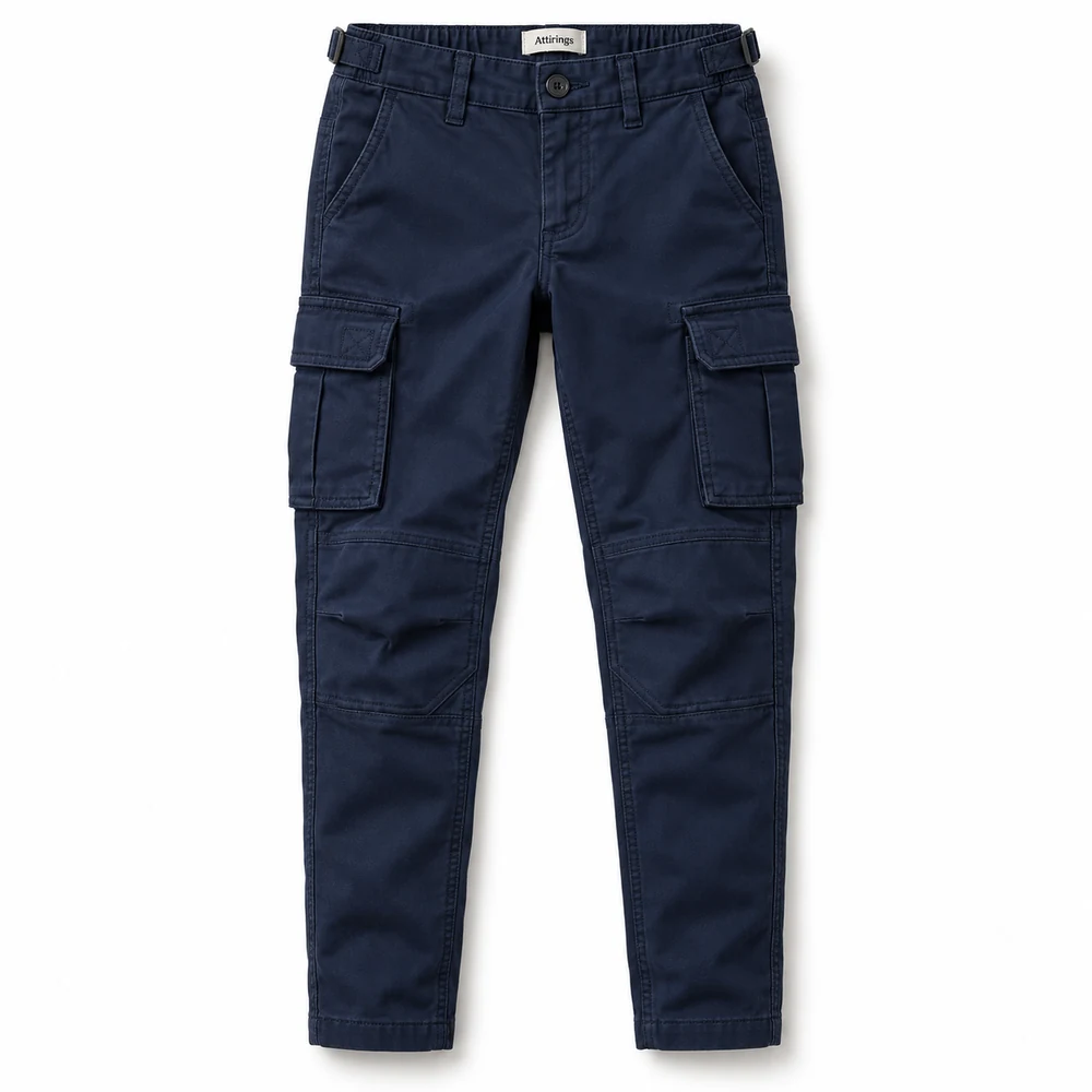 Navy Boys' Slim Fit Tapered Leg Cargo Pants - front design visualization