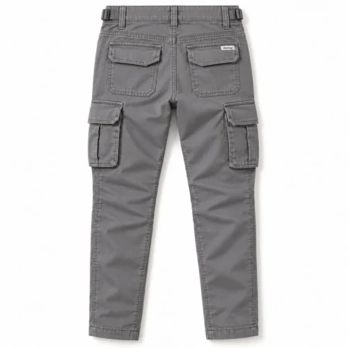 Grey Boys' Slim Fit Six-Pocket Cargo Pants - back design visualization