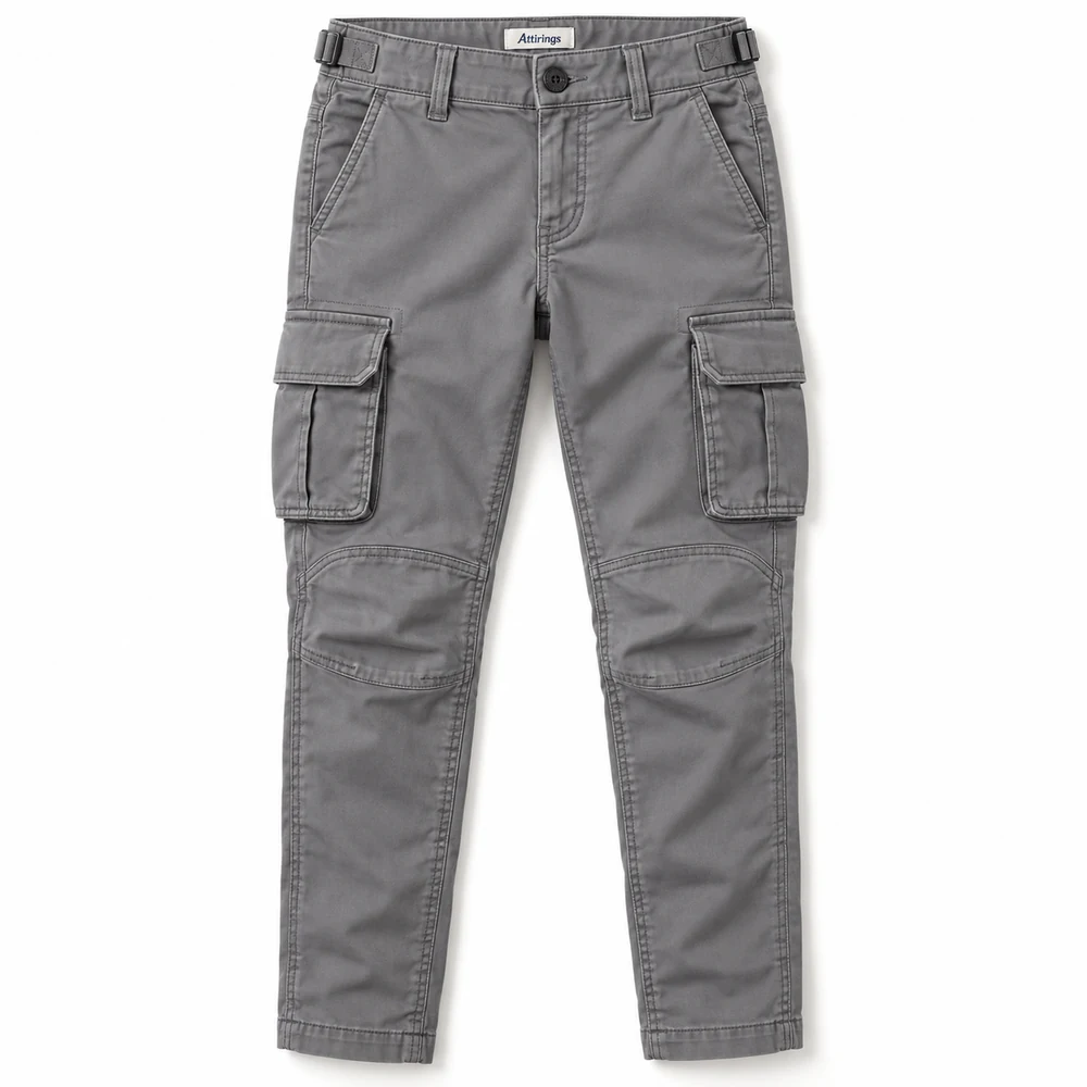 Grey Boys' Slim Fit Six-Pocket Cargo Pants - front design visualization