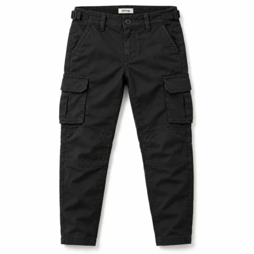 Black Boys' Slim Fit Reinforced Knee Cargo Pants - front design visualization
