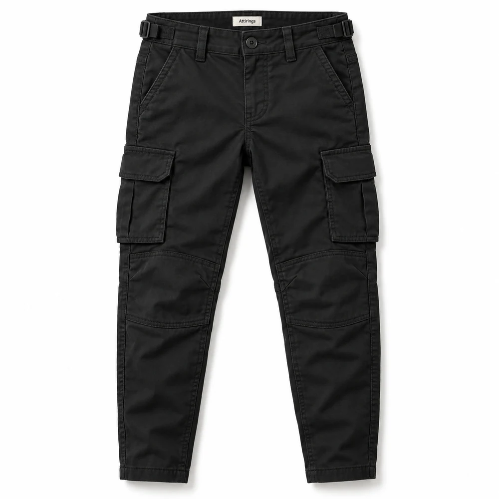 Black Boys' Slim Fit Reinforced Knee Cargo Pants - front design visualization