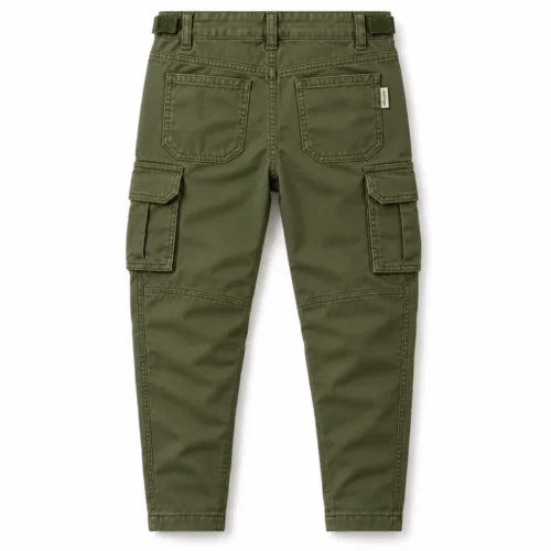 Olive Boys' Regular Fit Adjustable Waist Cargo Pants - back design visualization