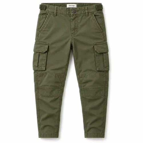 Olive Boys' Regular Fit Adjustable Waist Cargo Pants - front design visualization