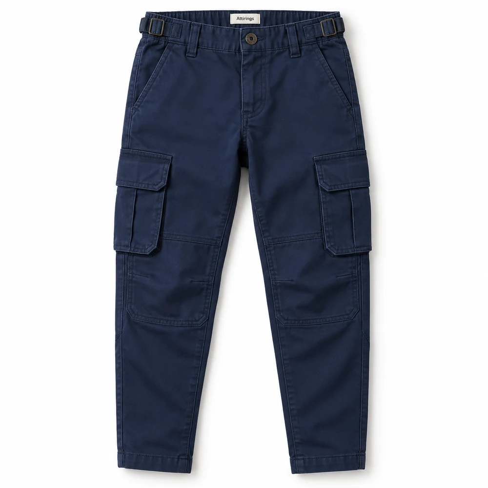 Navy Boys' Regular Fit Utility Style Cargo Pants - front design visualization