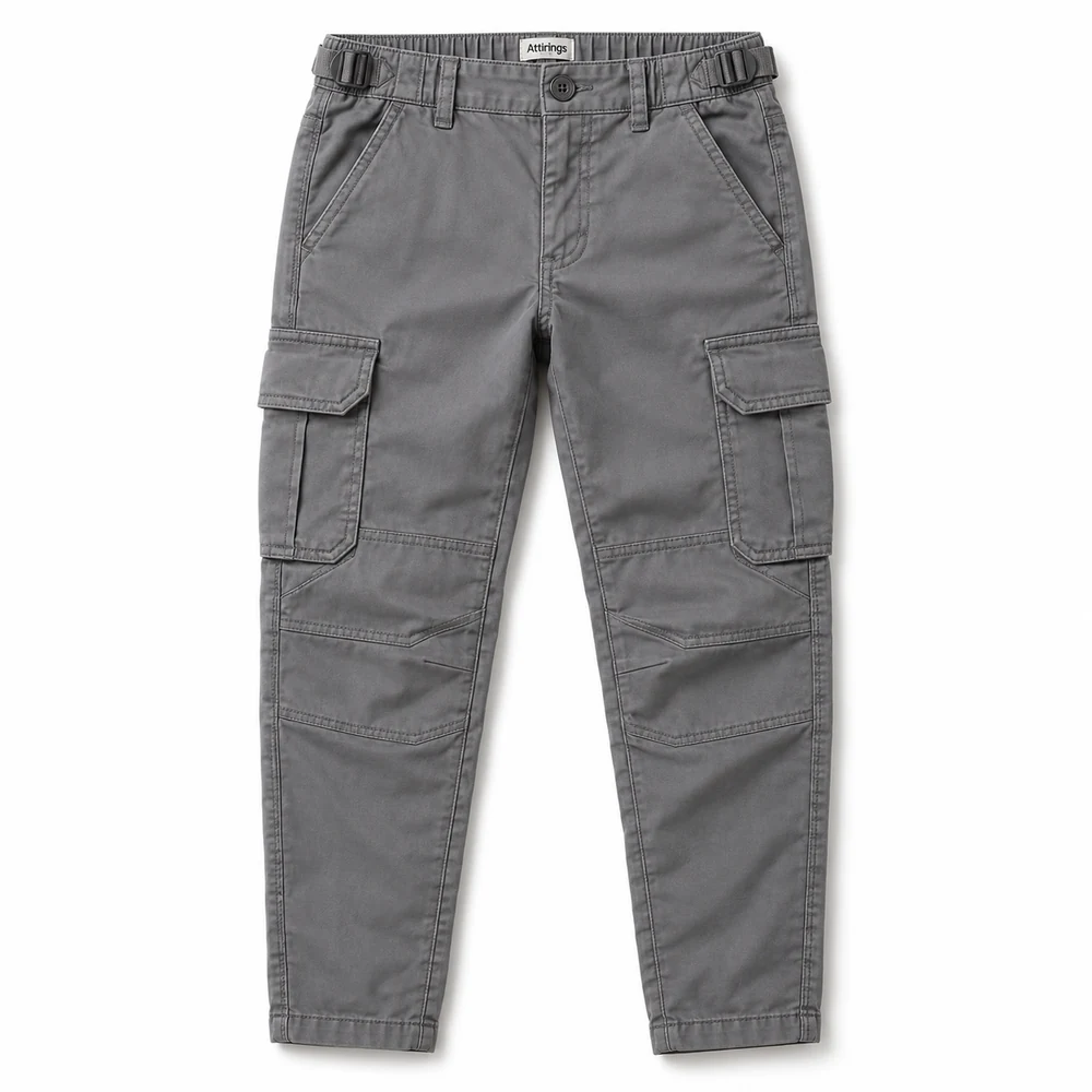 Grey Boys' Regular Fit Tapered Leg Cargo Pants - front design visualization