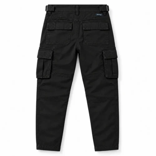 Black Boys' Regular Fit Six-Pocket Cargo Pants - back design visualization