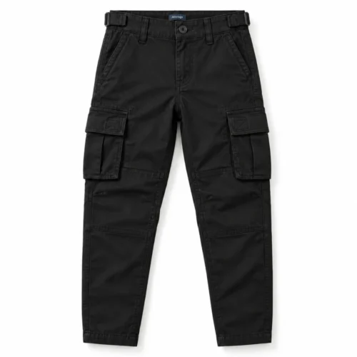 Black Boys' Regular Fit Six-Pocket Cargo Pants - front design visualization