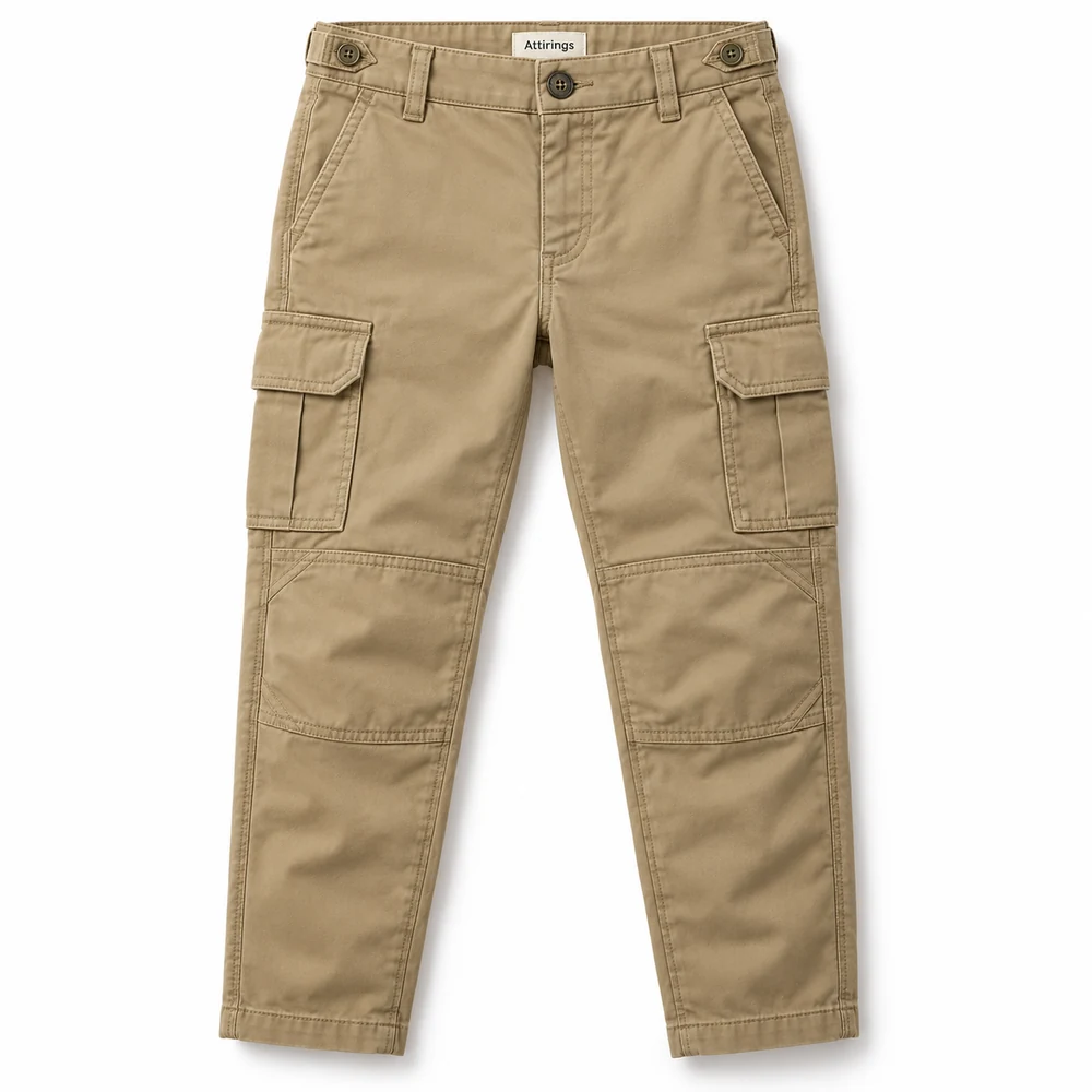 Khaki Boys' Regular Fit Reinforced Knee Cargo Pants - front design visualization