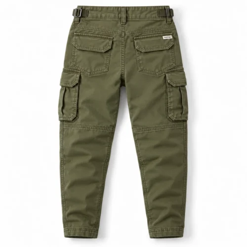 Olive Boys' Relaxed Fit Multi-Pocket Cargo Pants - back design visualization