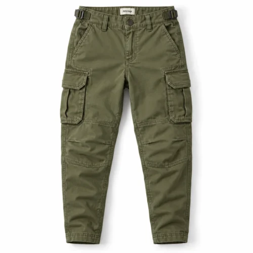 Olive Boys' Relaxed Fit Multi-Pocket Cargo Pants - front design visualization