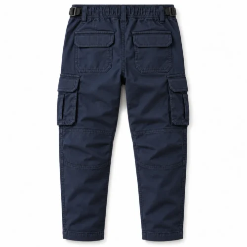 Navy Boys' Relaxed Fit Adjustable Waist Cargo Pants - back design visualization