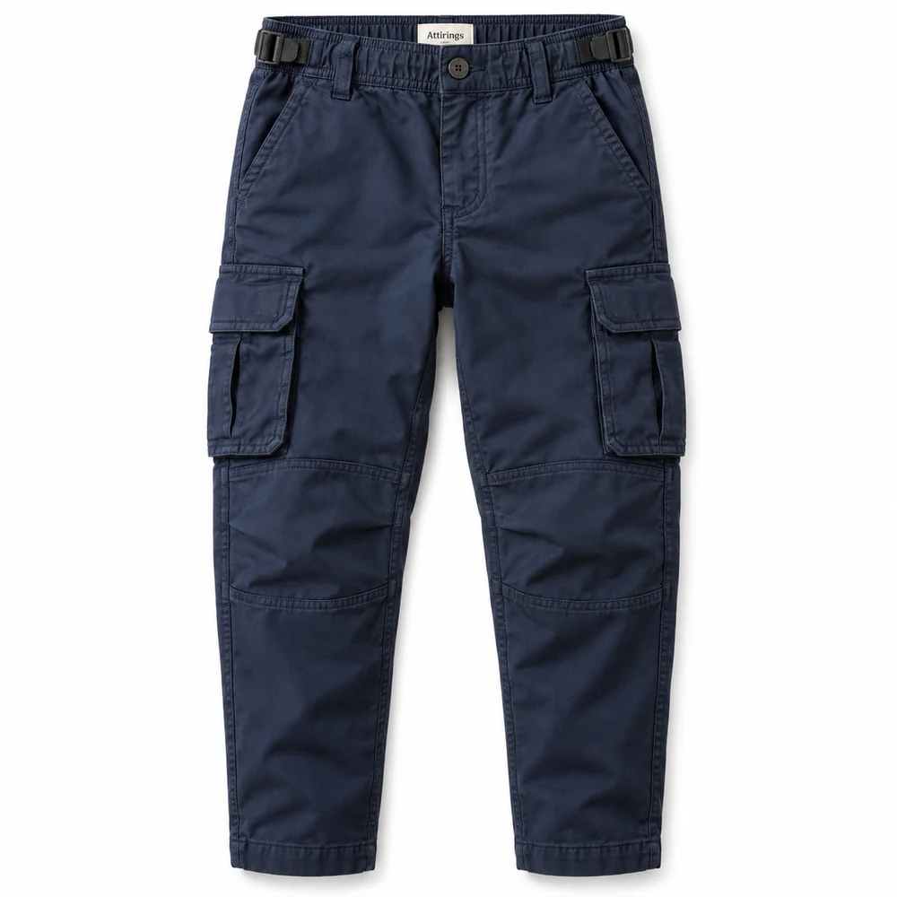 Navy Boys' Relaxed Fit Adjustable Waist Cargo Pants - front design visualization