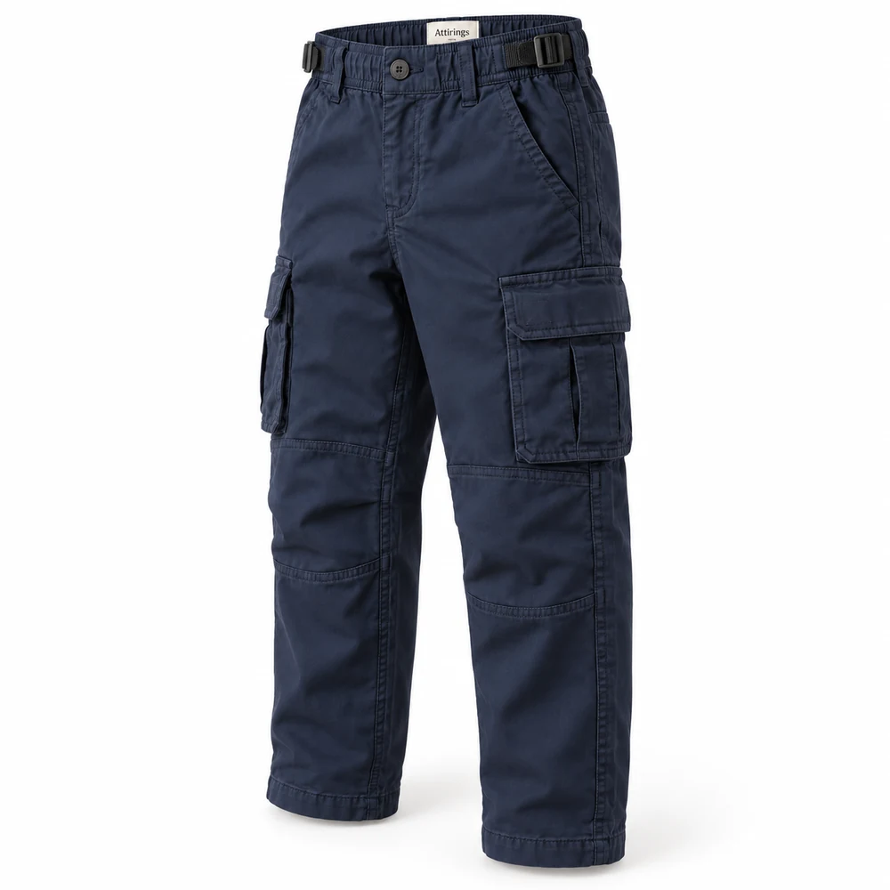 Navy Boys' Relaxed Fit Adjustable Waist Cargo Pants - side design visualization