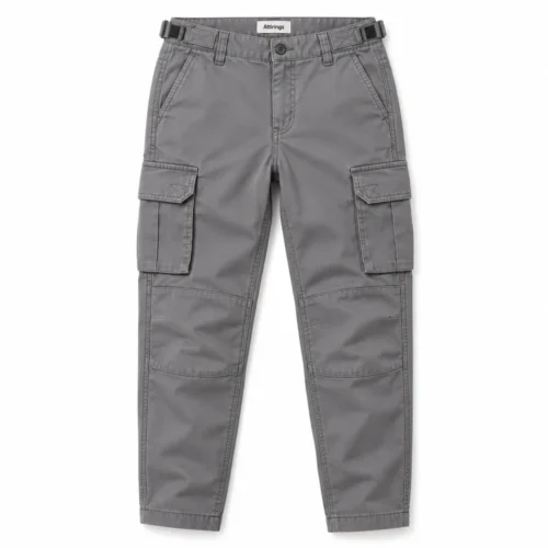 Grey Boys' Relaxed Fit Utility Style Cargo Pants - front design visualization