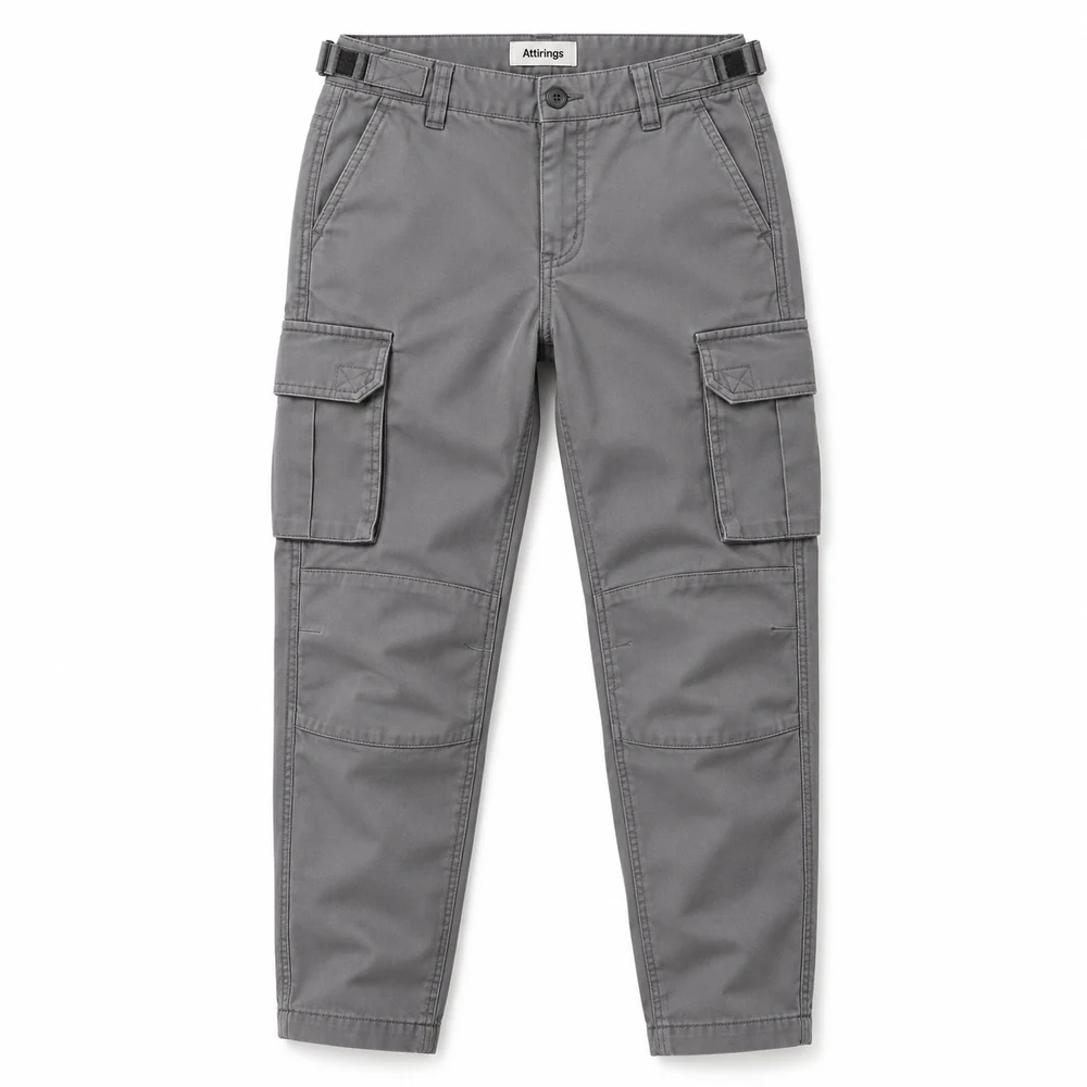 Grey Boys' Relaxed Fit Utility Style Cargo Pants - front design visualization