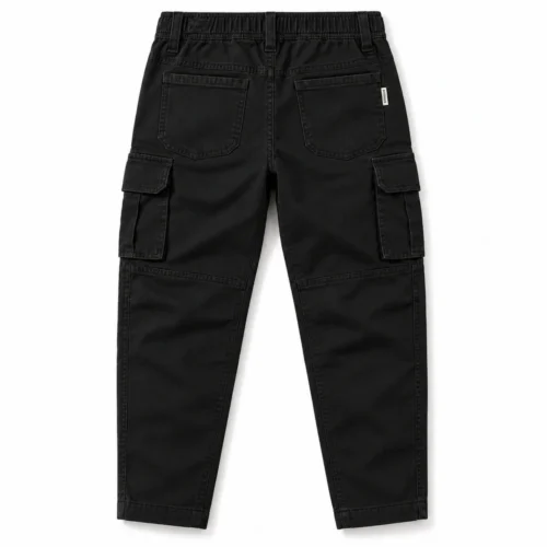 Black Boys' Relaxed Fit Tapered Leg Cargo Pants - back design visualization