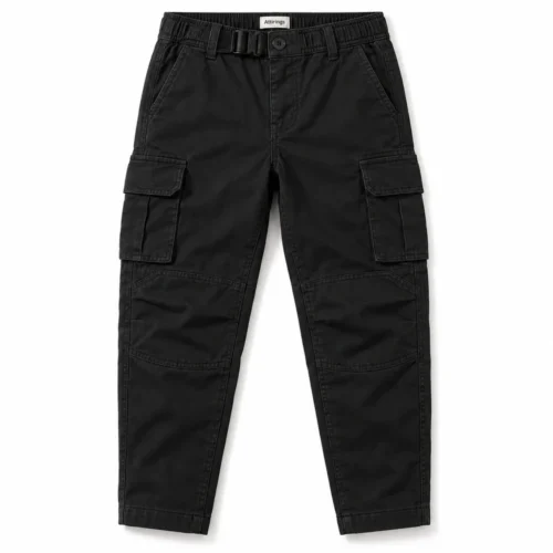 Black Boys' Relaxed Fit Tapered Leg Cargo Pants - front design visualization