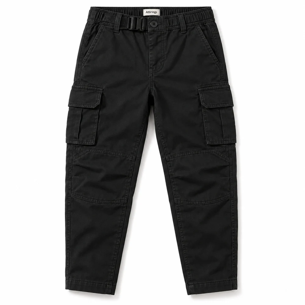Black Boys' Relaxed Fit Tapered Leg Cargo Pants - front design visualization