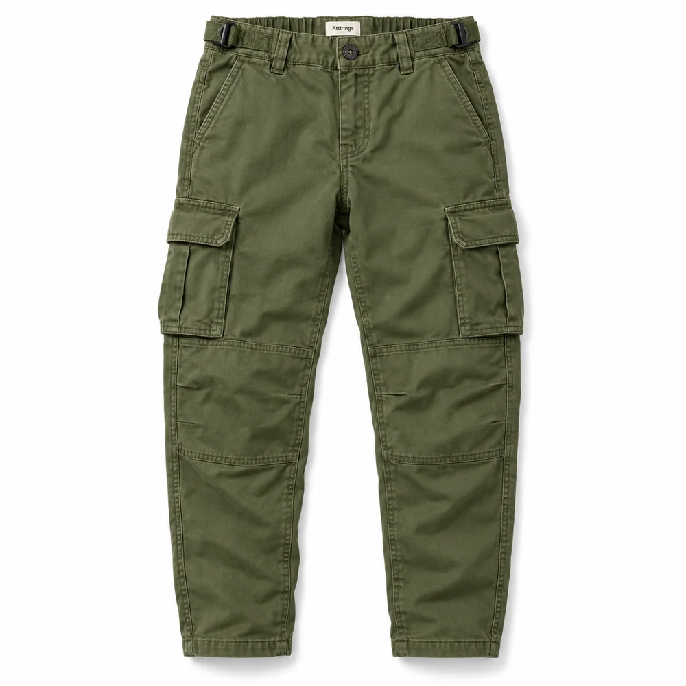 Olive Boys' Relaxed Fit Reinforced Knee Cargo Pants - front design visualization