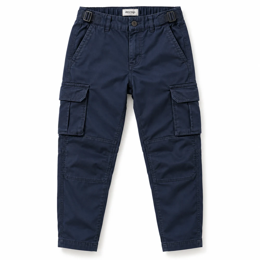 Navy Boys' Straight Fit Multi-Pocket Cargo Pants - front design visualization
